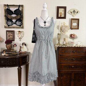 girly grunge twee gray pinstriped distressed ruffle babydoll dress